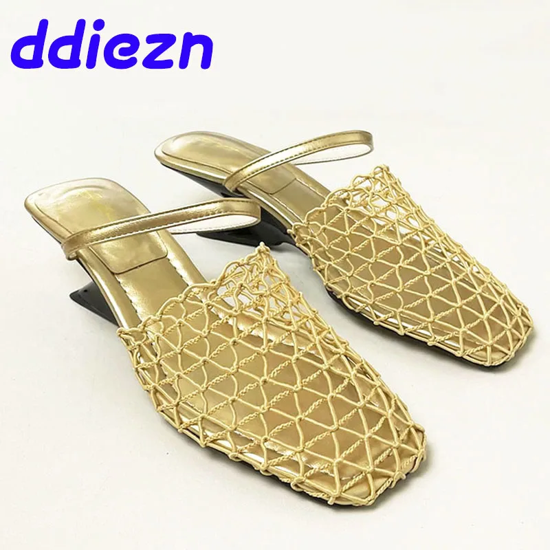 2024 Summer Spring Female Slides Footwear Mesh Ladies Slippers Sandals Shoes Fashion Weave Wedges Slippers Shoes For Women Mules