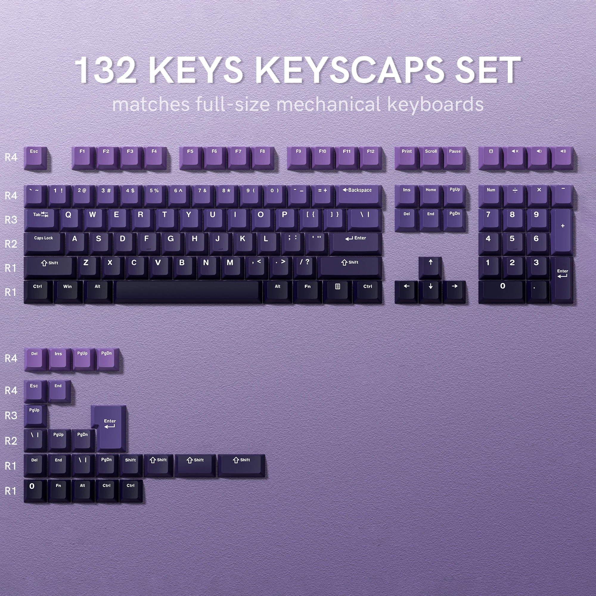 

132 Keys PBT Keycaps Cherry Profile Purple Double Shot Key Caps for Cherry Gateron MX Switches Gamer Mechanical Gaming Keyboard