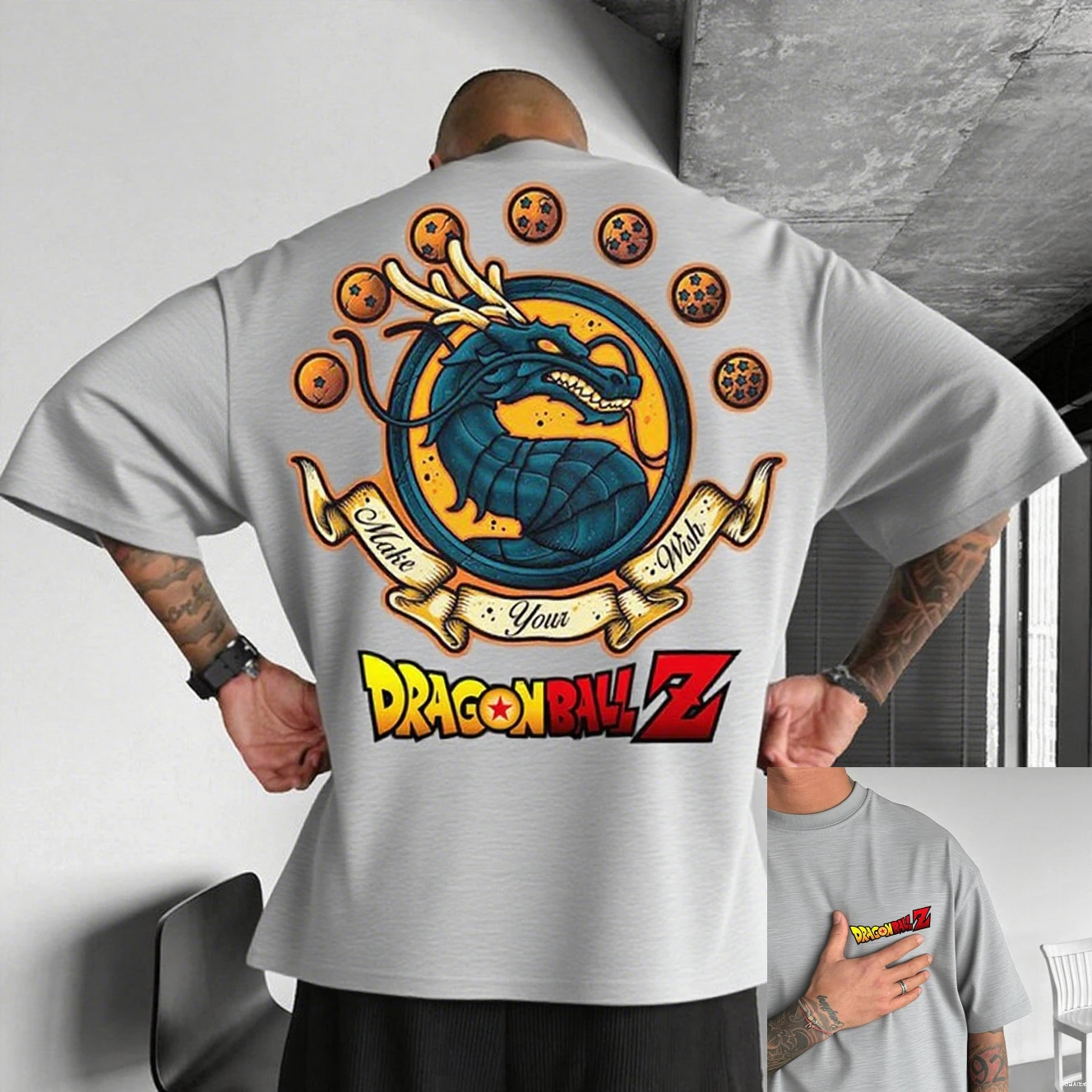 

Bandai Trend Retro Dragon Ball Z Shenlong Graphic Printed Short Sleeve T-Shirts Men's and Women's Casual Loose Plus Size Tops