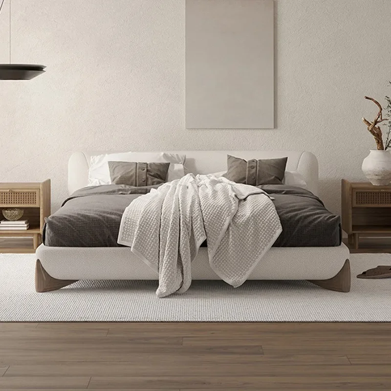 غرفة نوم رئيسية من صوف الحمل وابي سابي مصنوعة من قماش الرياح بطول 1.8 متر وسرير مزدوج وسرير ياباني ناعم بسيط #3