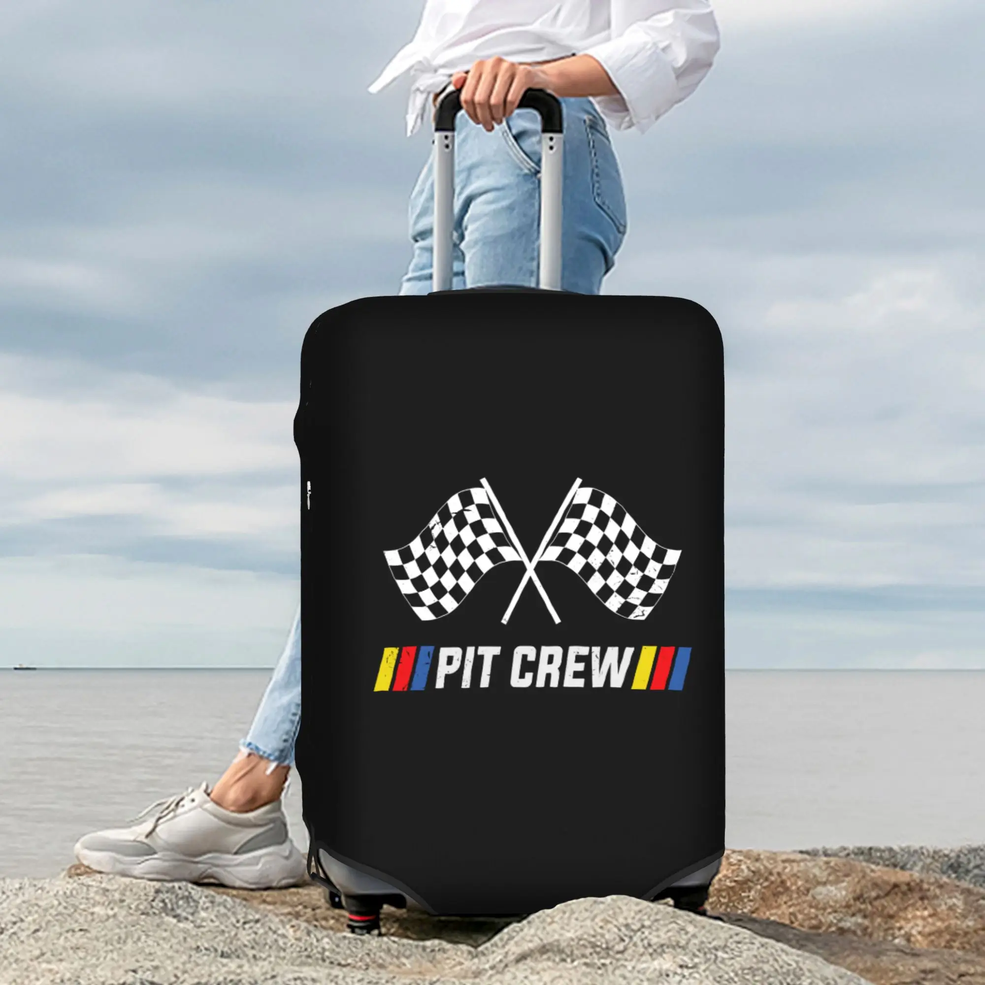 Custom Race Car Pit Crew Checkered Flag Luggage Cover Elastic Racing Sport Travel Suitcase Protective Covers Suit For 18-32 inch