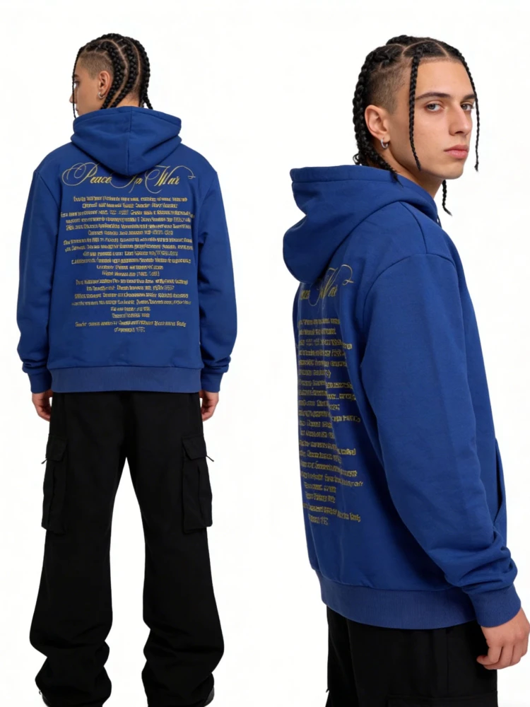 Unisex Blue Graphic Hoodie - Cross & Skull Print, Oversized Streetwear Sweatshirt, Hip Hop Casual Pullover for Autumn Winter