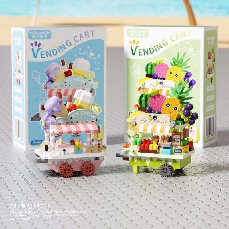  Street View Selling Small Cars Building Blocks Small Particles Assembled Ice Cream Shop Diy Puzzle Toys Boys And Girls Gifts