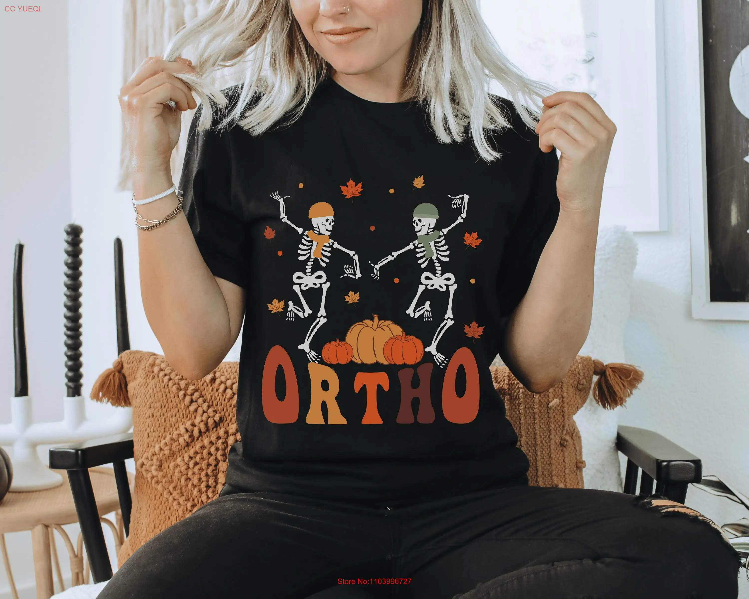 

Fall Ortho Nurse T Shirt Skeleton Thanksgiving Orthopedic Autumn long or short sleeves