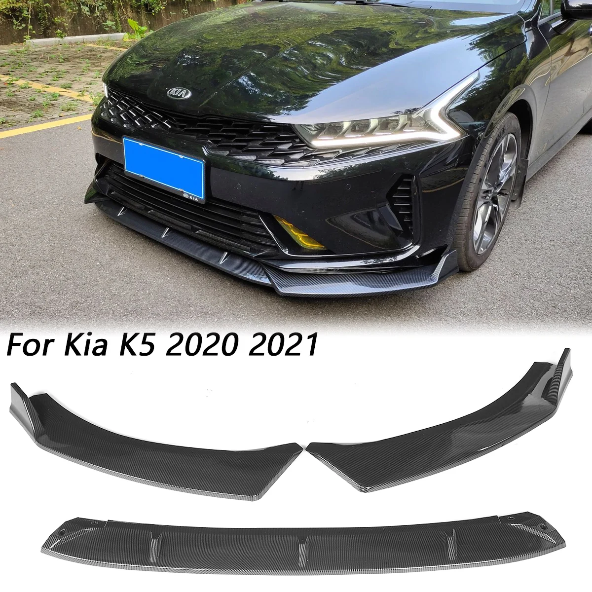 For KIA K5 Front Bumper Lip Side Spoiler Lower Splitter Diffuser Body Kit 2020-2021 Car Accessories Black Carbon Fiber Look