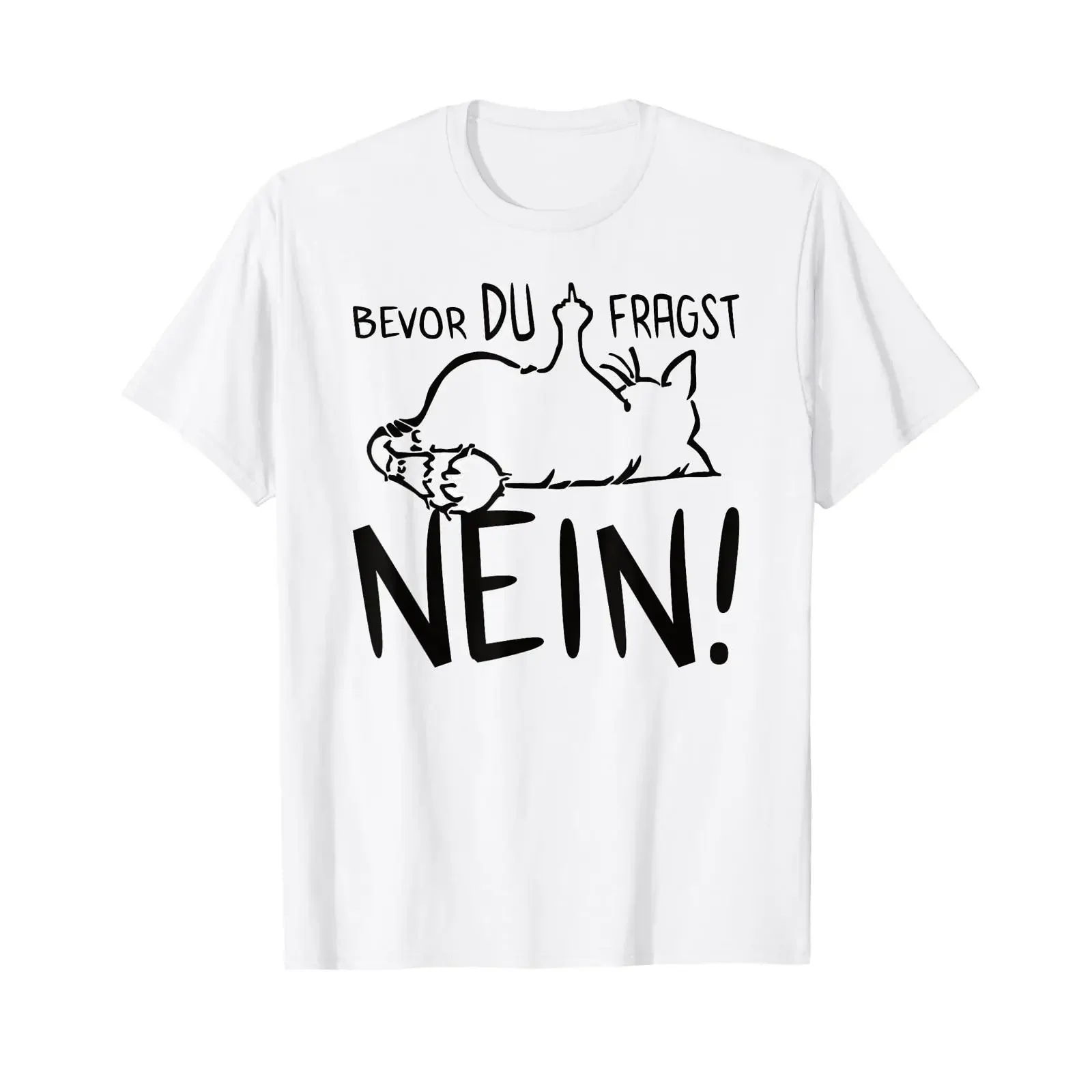 Faule lustige Katze zeigt Stinkefinger Bevor du fragst Nein T Shirt vintage Washed Casual Slightly Top For Everyday Wear