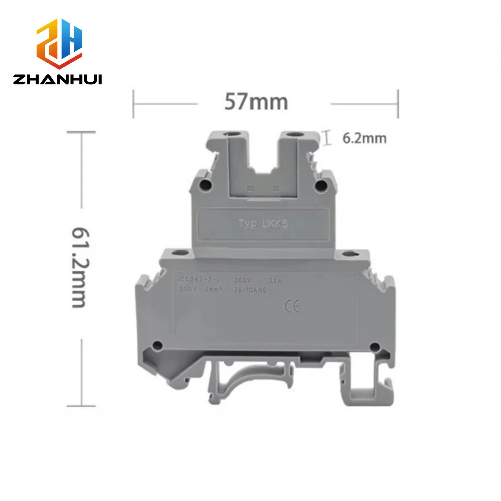 5Pcs UKK5 Double Level DIN Rail Terminal Blocks, 0.2-4mm² Screw Wiring Connectors, Industrial Feed-Through Electrical Terminals