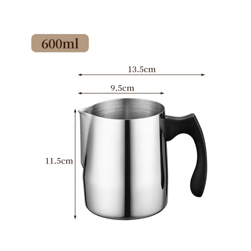 

600ml Stainless Steel Milk Frothing Pitcher Plastic Handle Heat Resistant Coffee Latte Art Steaming Jug Wax Melting Jug for Home