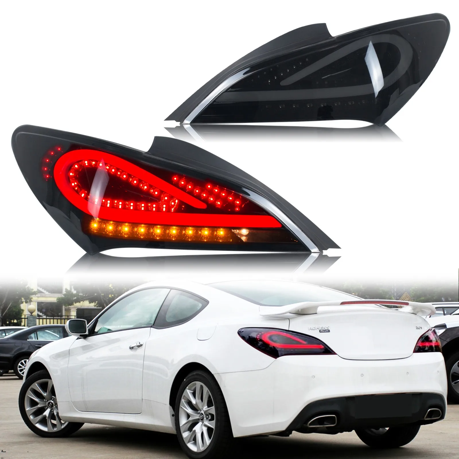 

Светодиодные задние фонари для Hyundai Genesis Coupe 2-Door 2010-2016 GT R-Spec Трековые последовательные указатели поворота Черные задние фонари в сборе