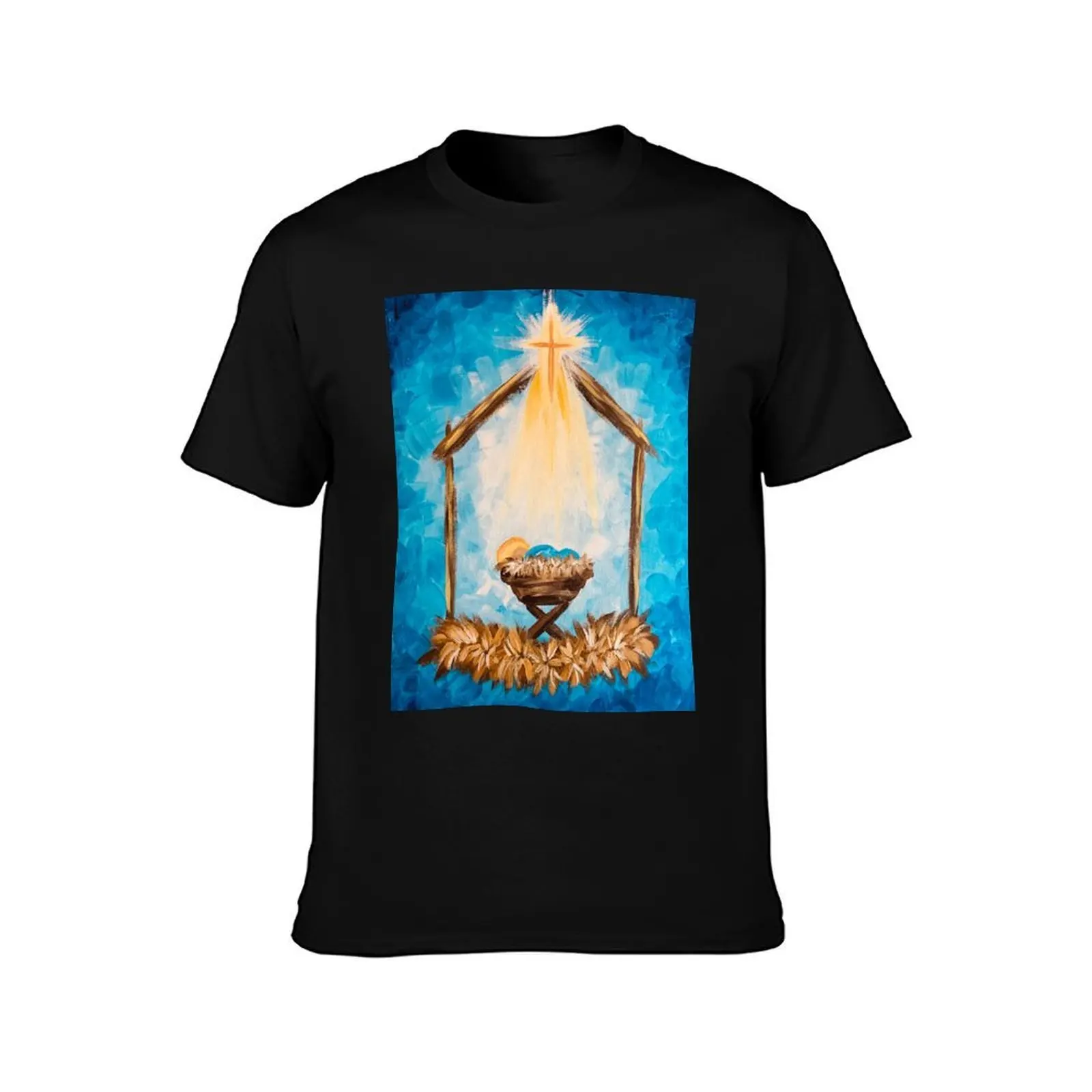 Rustic Nativity Scene T-Shirt Casual Graphic Print Tee T-Shirt