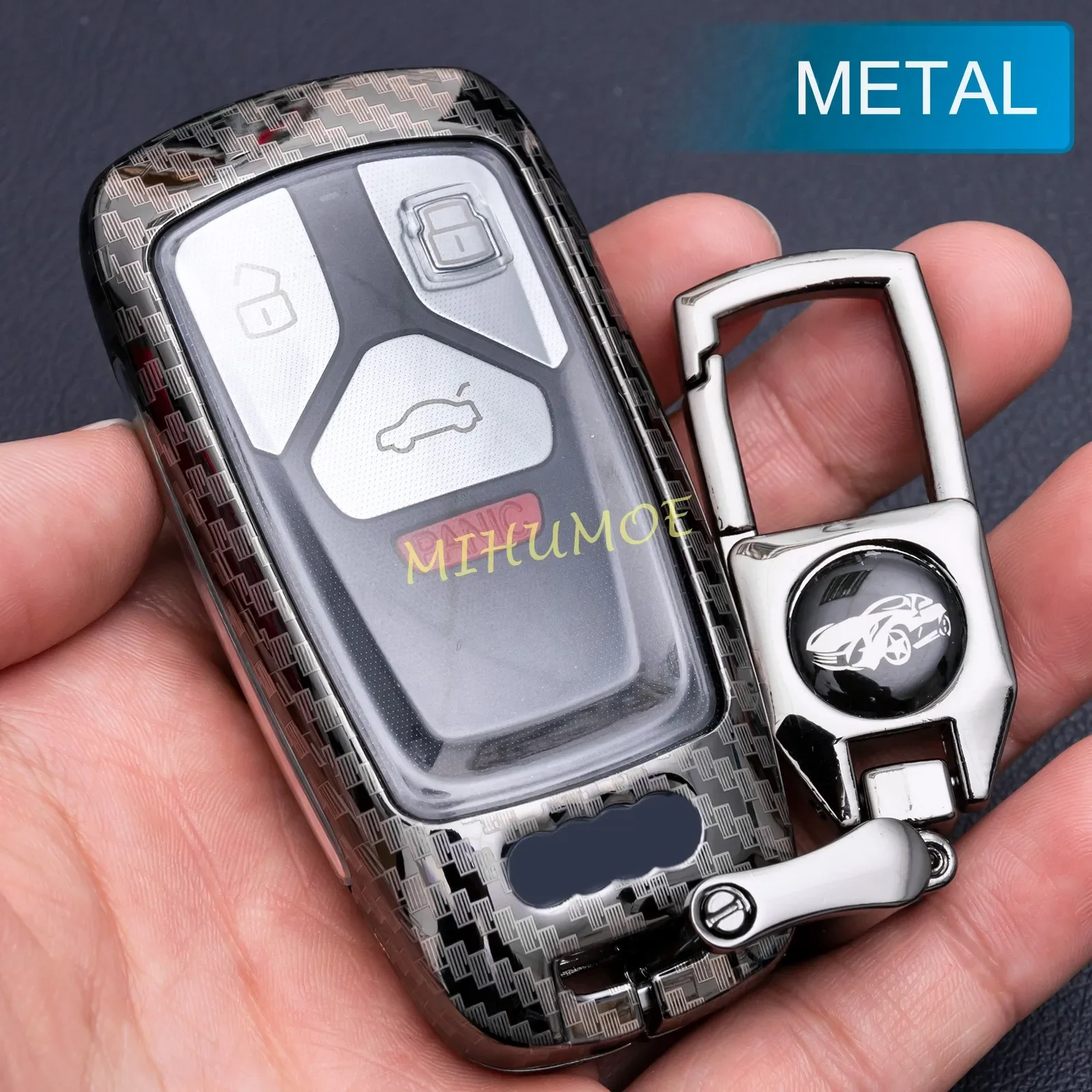 Carbon Fiber Metal Key Fob Cover Case Ring Keychain For Audi Q5 Sportback Q7 A4 B9 A5 S4 S5 SQ5 TT