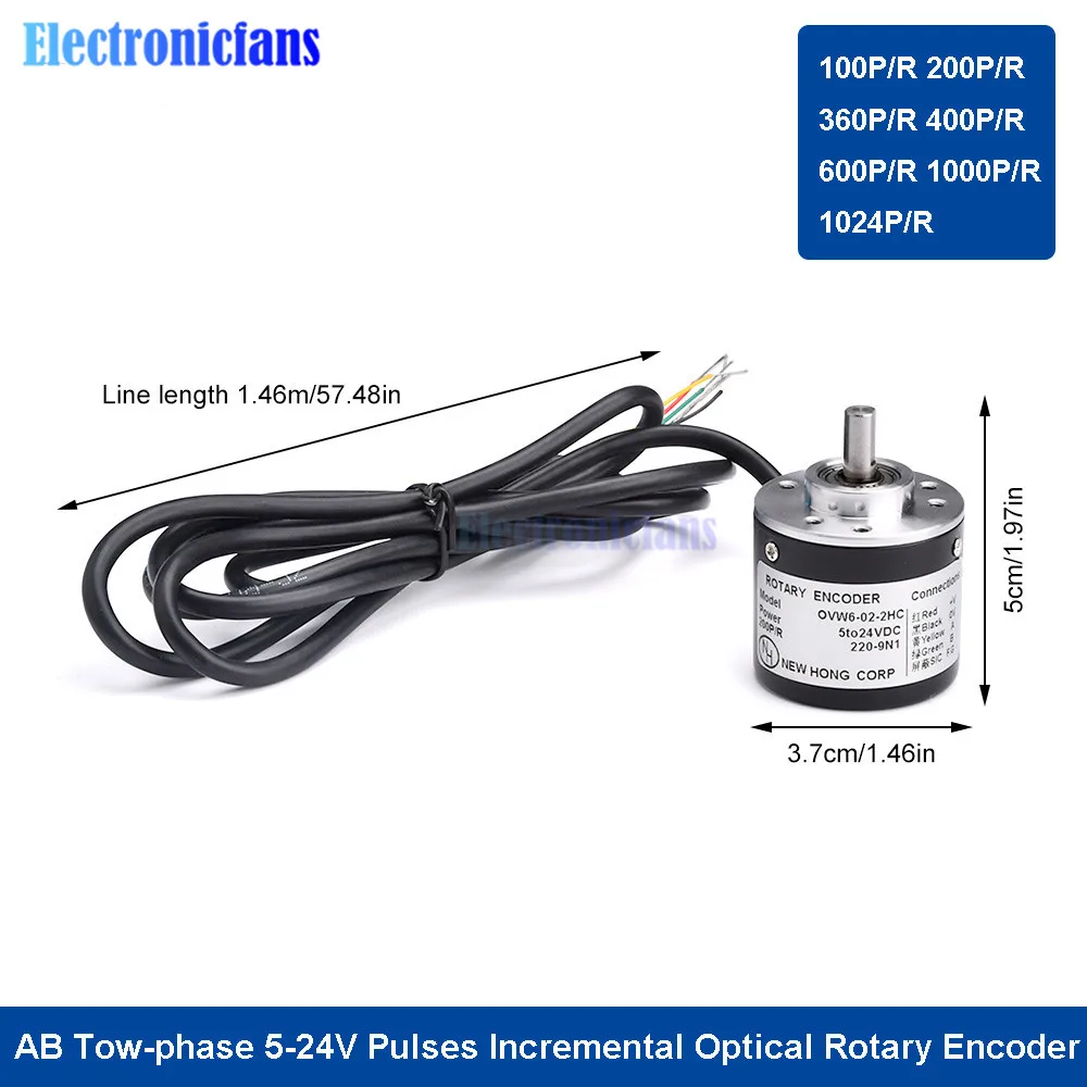 Incremental Rotary Encoder DC5 24V NPN Frequency Response 0-20KHz AB 2-Phase 100P/R Measurable Object Rotation Speed