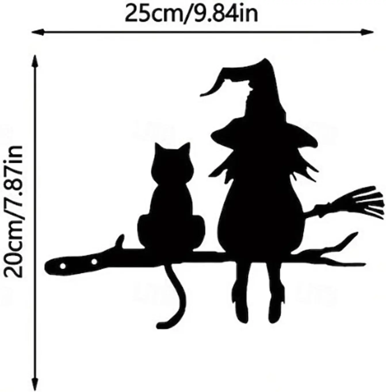 Metal Halloween Silhouette, Witch Black Cat on Branch Garden Outdoor Stakes for Trees Lawn Patio Decorations, Garden Stump Sign