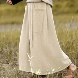 A-line Skirt Female Autumn And Winter High Waist Pure Wool Medium Length Slim Knit casual Fashion Loose Skirt LH007