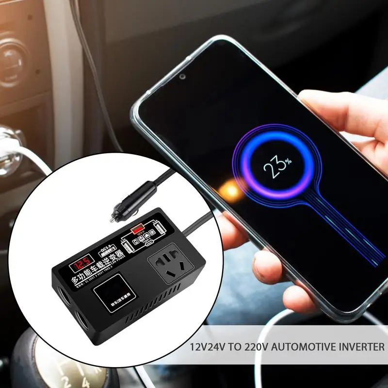 Auto Power Inverter Car DC 12V/24V To 220V Car Charger With Plug Outlet 200W Car Charging Station Car Plug In Adapter Outlet