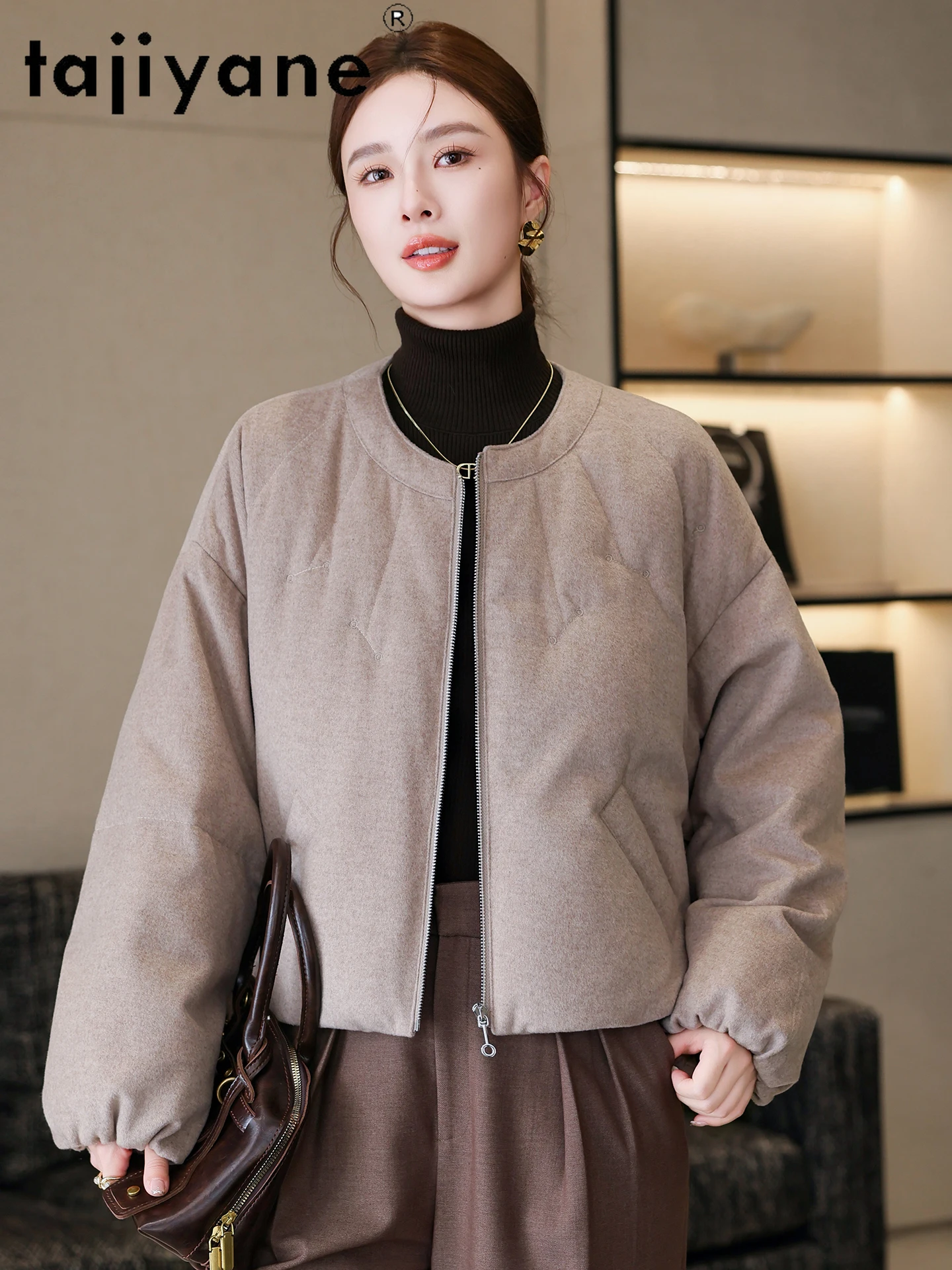 TAJIYANE 90% أوزة أسفل معاطف النساء أنيق قصير سترة منفوخة قسط س الرقبة السيدات أبلى 2025 الشتاء ملابس حريمي putaхоovyк #4