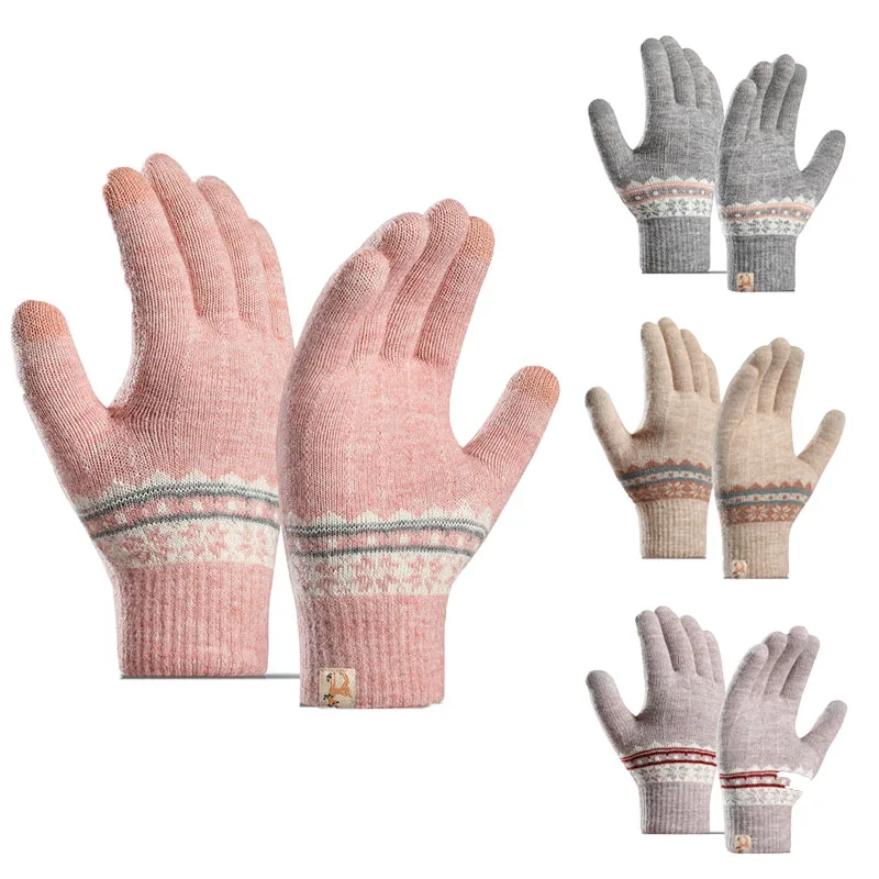 Warme Winterhandschuhe mit Touchscreen für Damen, verdickt, gestrickt, kältebeständig, Outdoor-Radsport-Sporthandschuhe