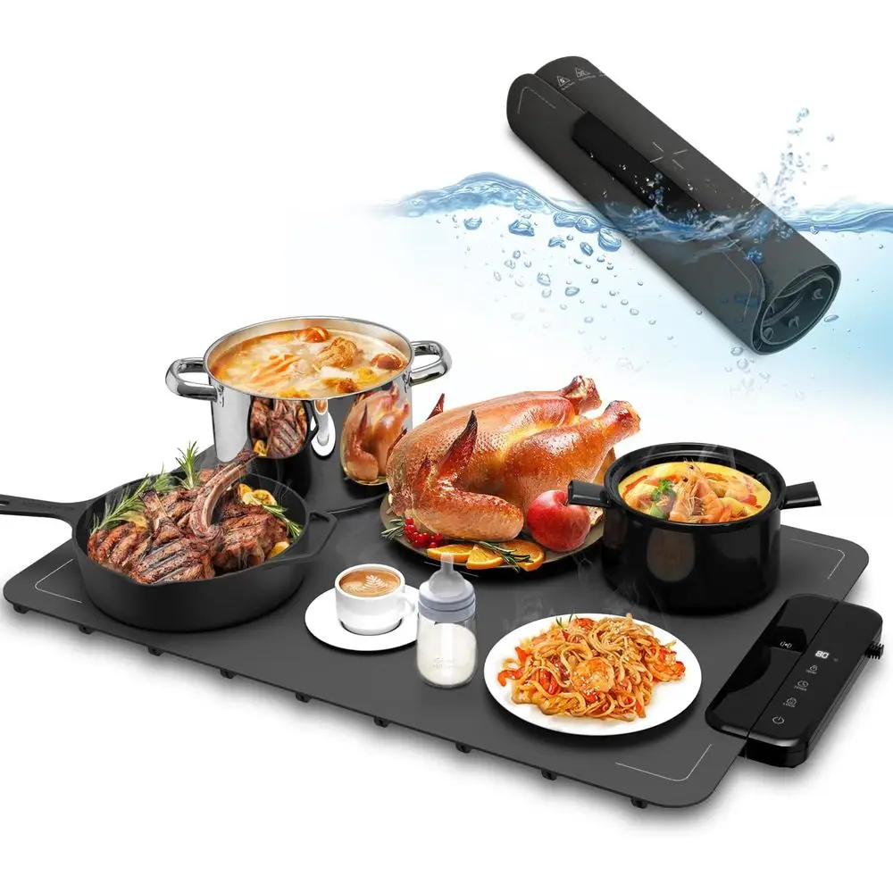 

Силиконовый грелящий коврик 24x16 см, моющийся, с 6 температурными режимами, таймерами, защитой от детей и автоматическим режимом ожидания для семейных встреч и