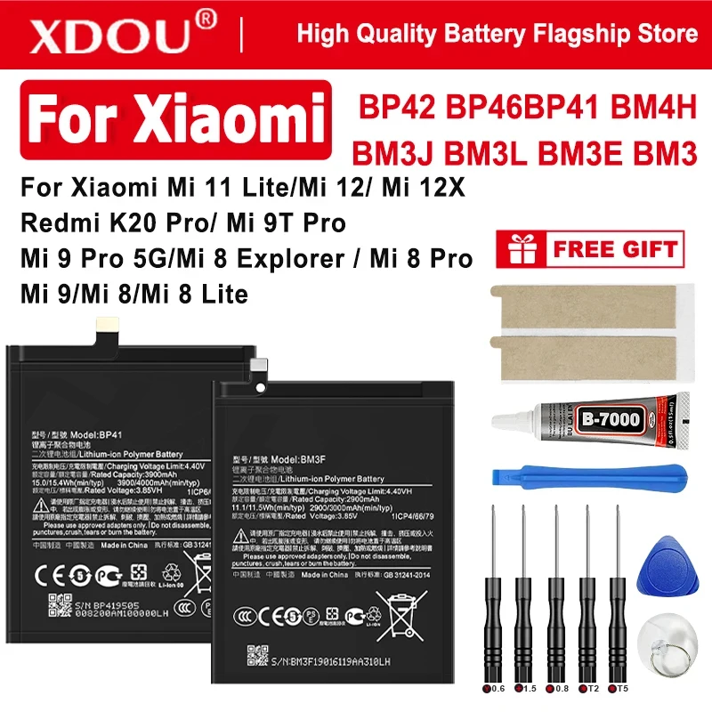 BP42 BP41 BM4H BM3J BM3L BM3E BM3F BP46 Battery For Xiaomi Mi 12 X/Mi 11 Lite/Redmi K20 Pro/Mi 9 Pro/Mi 8 Explorer / Mi 8 Pro