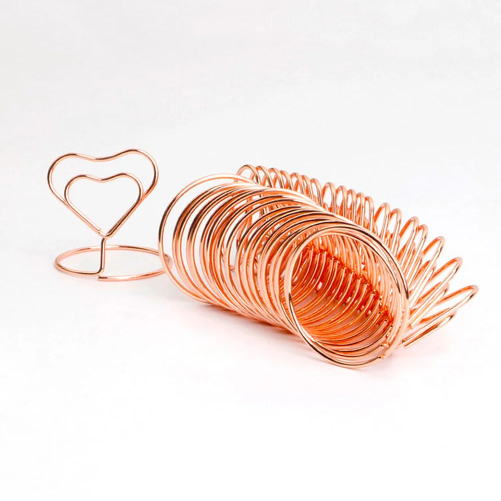 

10Pcs Rose Gold Heart Shape Memo Holders Spiral Base Sturdy Wire Table Number Holders Wedding Birthday Event Supplies