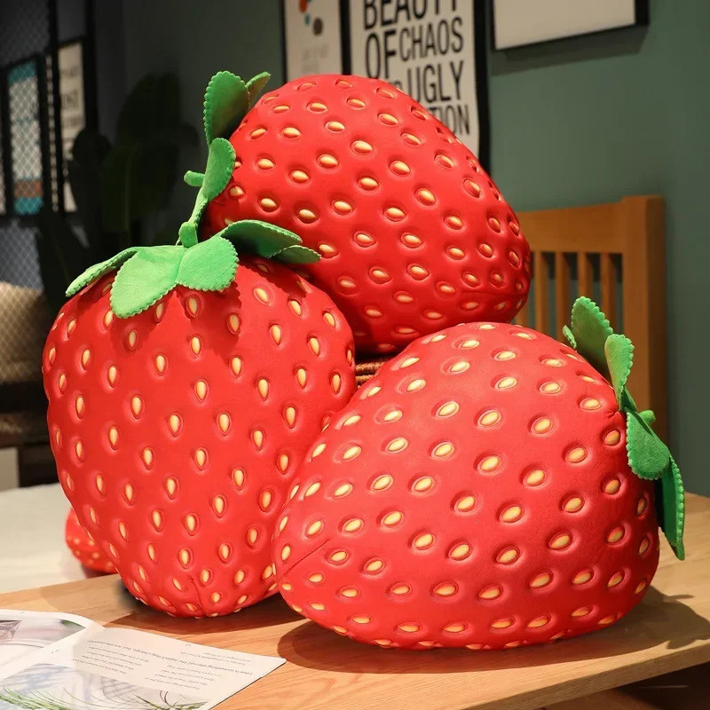 35cm Lifelike Strawberry Plush Toy Simulation Strawberry Pillow Soft Filled Fruit Sofa Cushion Home Decor Gift for Girlfriend