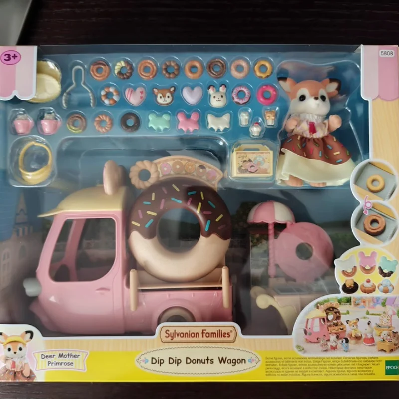 Original Sylvanian Families Didi Donut Vending Car Girl Accompanies Sitcom Toy Playing House Toys For Children Birthday Gift Toy