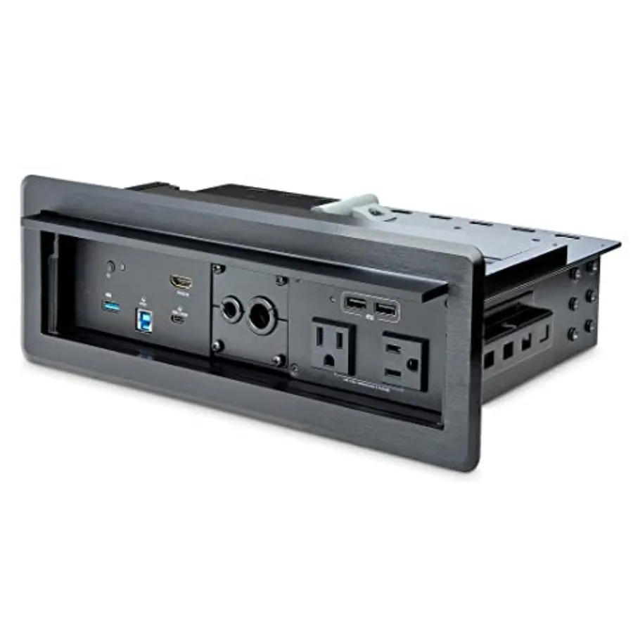 

Conference Room Docking Station for Table Connectivity: Aluminum Black with 60W PD Charging, 4K HDMI, USB Hub, Audio, Dual AC O
