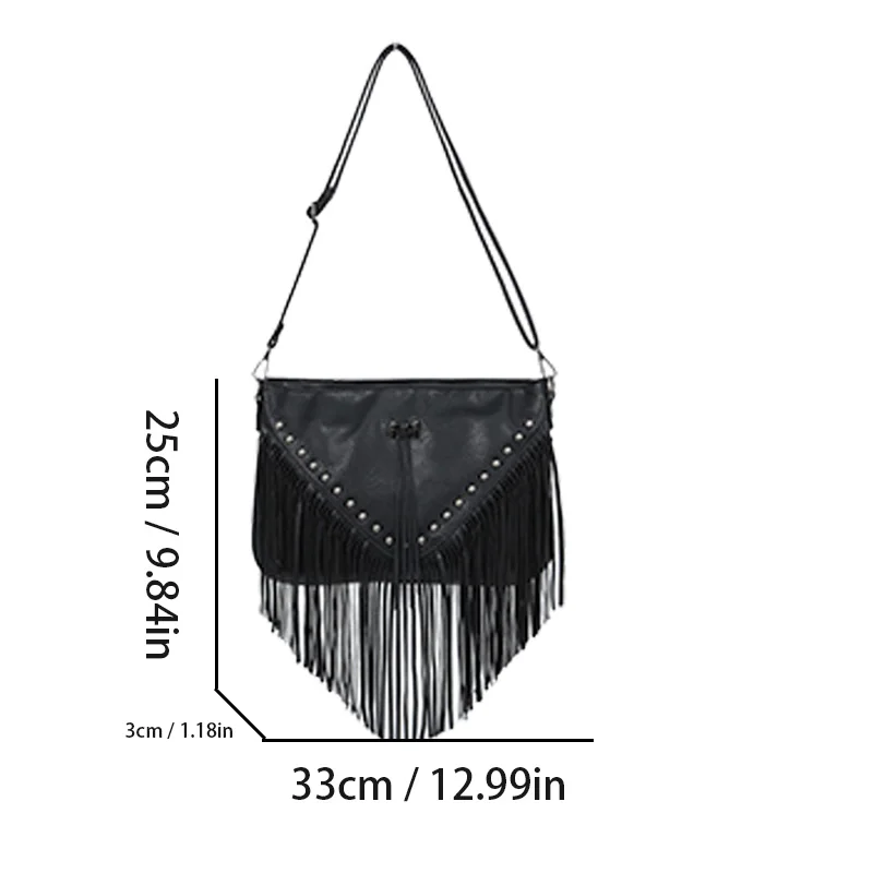 Europe and the United States rivet soft leather casual rivet tassel bag one shoulder oblique straddle bag for women large bag