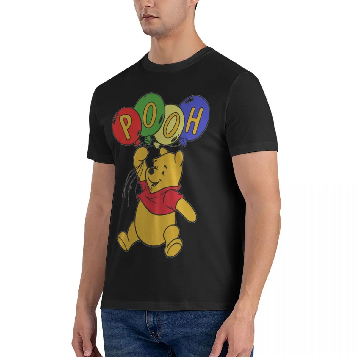 Novelty Clipart Coloring T-Shirts for Men Round Collar Pure Cotton T Shirts Disney Winnie The Pooh Short Sleeve Tees Adult