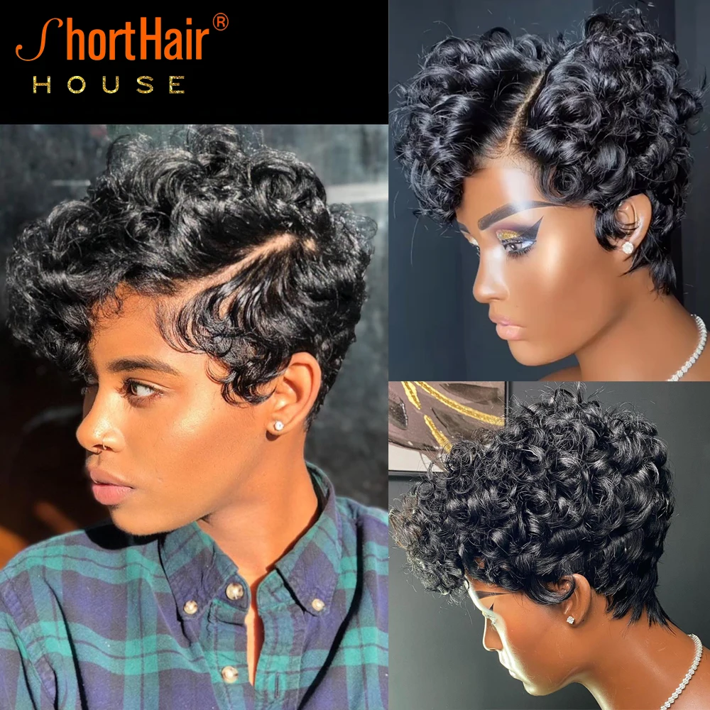 human hair sexy short cut wig with deep part Yonova Pixie Cut Human Hair Wig for Women - Short Layered  main image 3