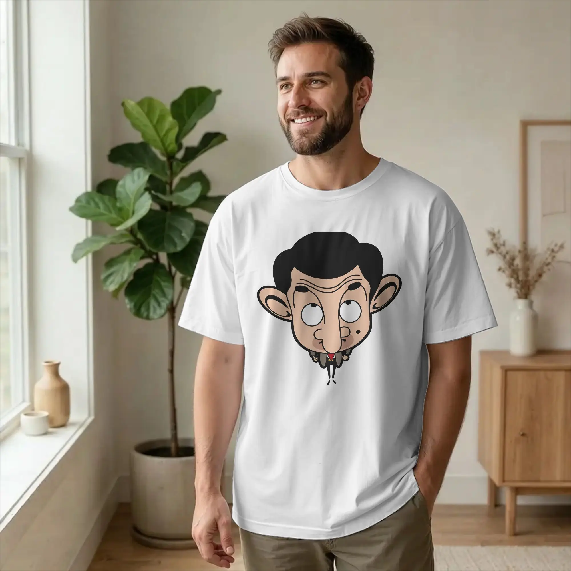 Priting Mr Beans  Comedy Tshirts Unisex Cotton Short Sleeve  Crewneck Summer Top Tee