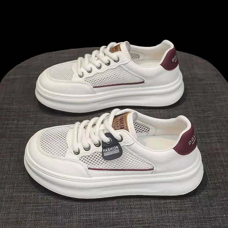 

Women's Summer New Mesh Casual Board Shoes Thick Sole Non Slip Breathable Lace Up Casual Sports Shoes Little White Shoes