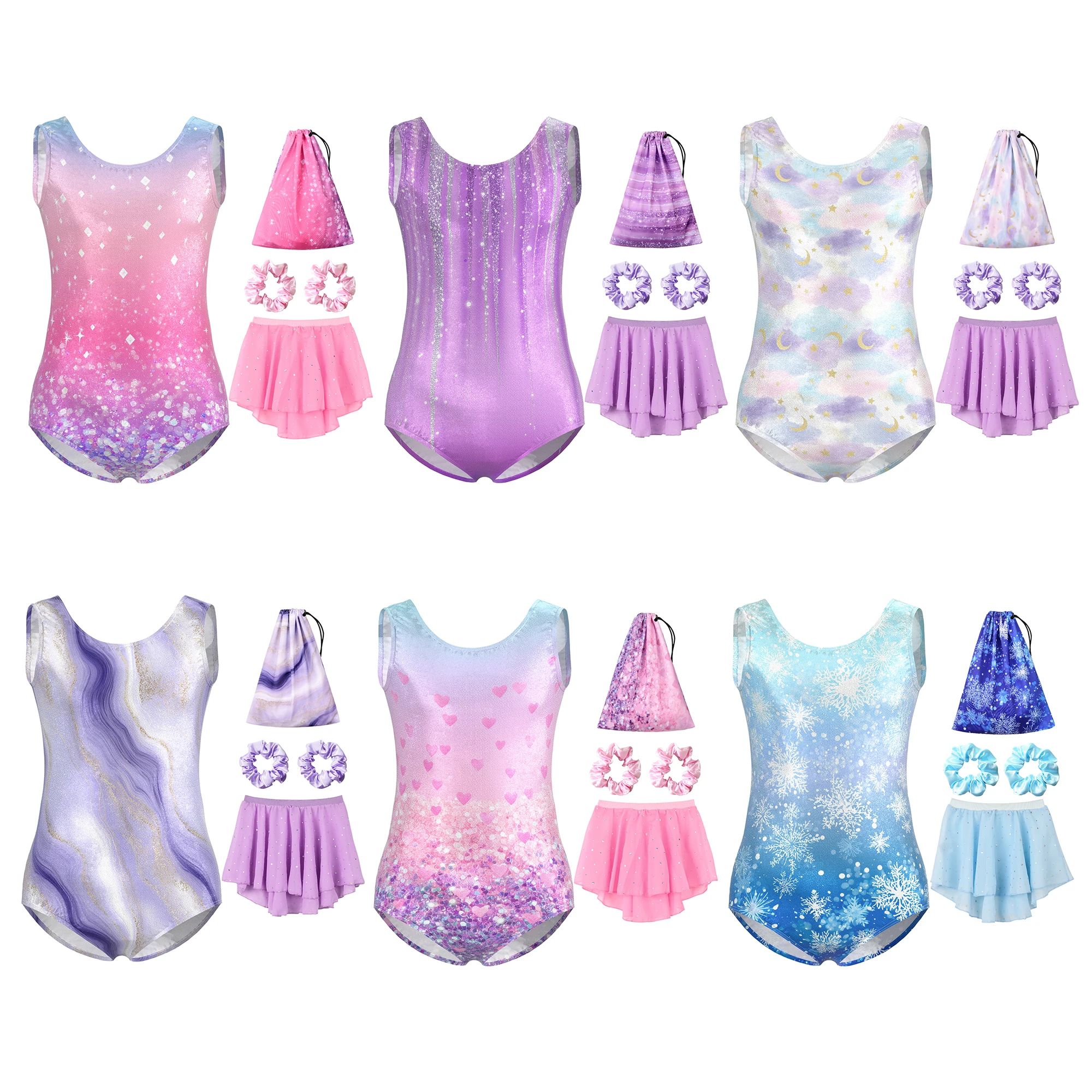Maillots de Gimnasia para Niñas, Trajes de Tumbling, Vestido de Ballet con Falda Desmontable y Bolsa de Almacenamiento