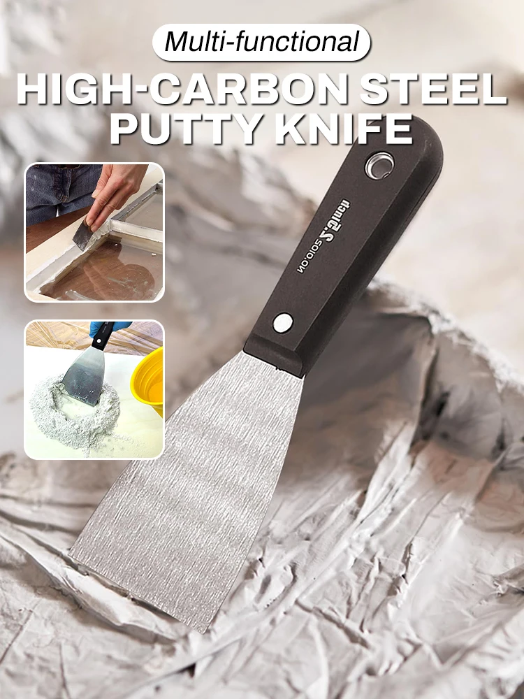 7PCS Carbon Steel Putty Knives Set Flex Drywall Knife Paint Scraper Kit 7 Sizes Soft Grip Handle Canvas Storage Bag Included