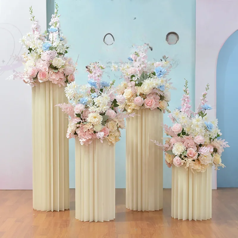 White Round Flower cake Stand  pedestal cylinders display Flower stand For Wedding road guide Aisle Decoration  wholesale