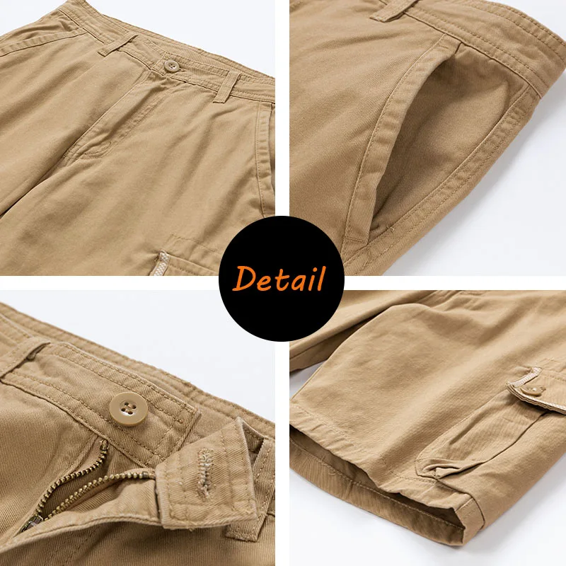 Summer Men's Cargo Cotton  Shorts Mens Solid Breeches Bermuda Multi Pocket Shorts Men Spring Casual Joggers Shorts Dropshipping