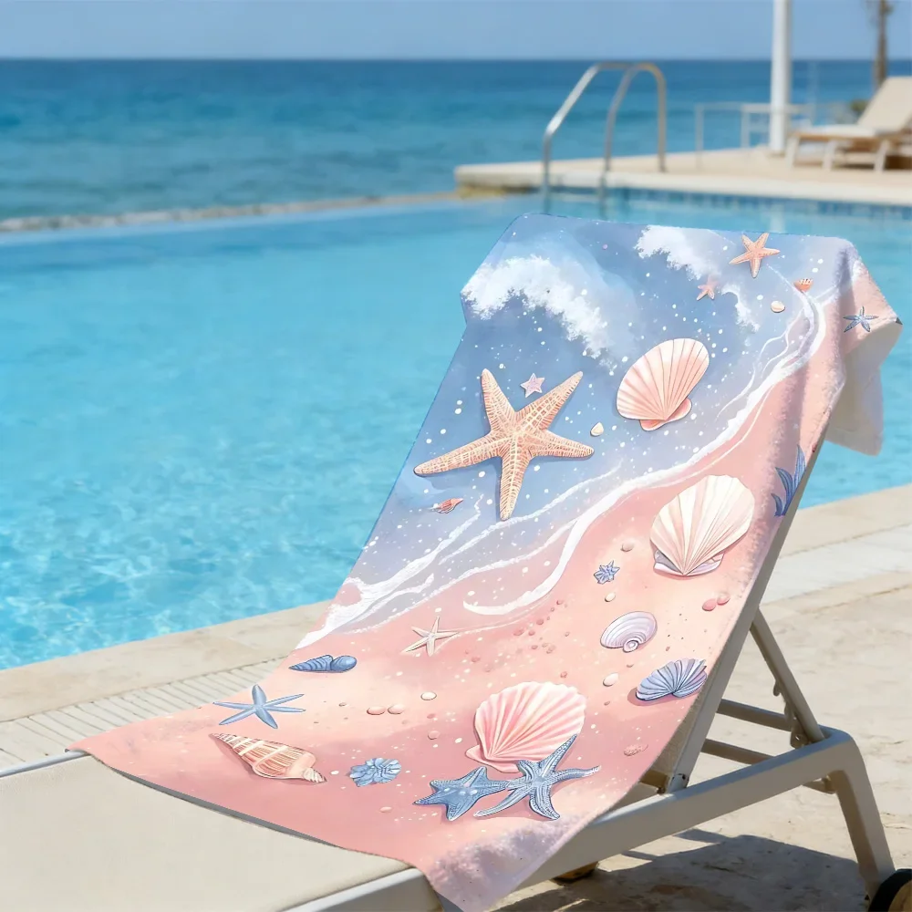 Dreamy Pink Beach Towel – Oversized Quick Dry Sand Free with Starfish & Seashell Print
