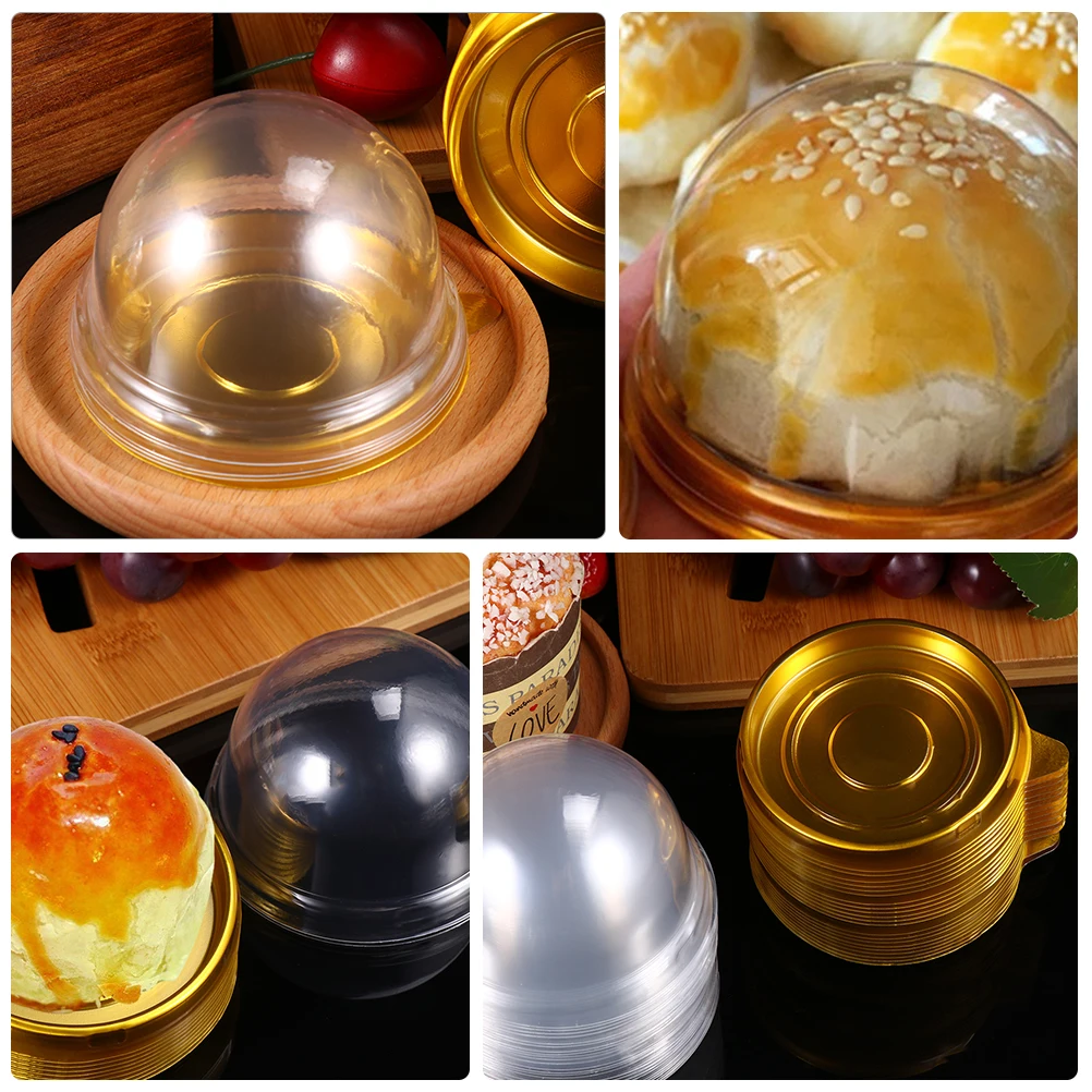 

200pcs Blister Box Packaging Transparent Round Case Waterproof Reusable Cake Shop Home Dessert Container