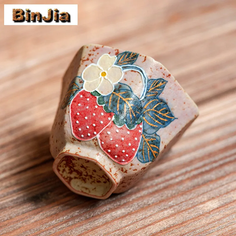 25 مللي فنجان شاي بالفراولة مرسومة يدويًا وعاء شاي عتيق كوب شاي جميل لتذوق الشاي كوب شخصي جيانزهان أكواب رئيسية عناصر الشاي