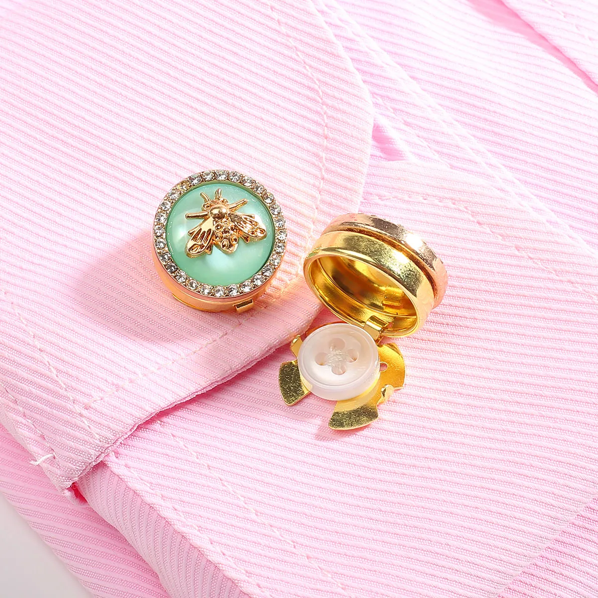 Cufflinks for Women No-Sew Button Covers Cute Bee Pattern Metal Button Luxury Rhinestone Sleeve Button Covers Shirt Decorative