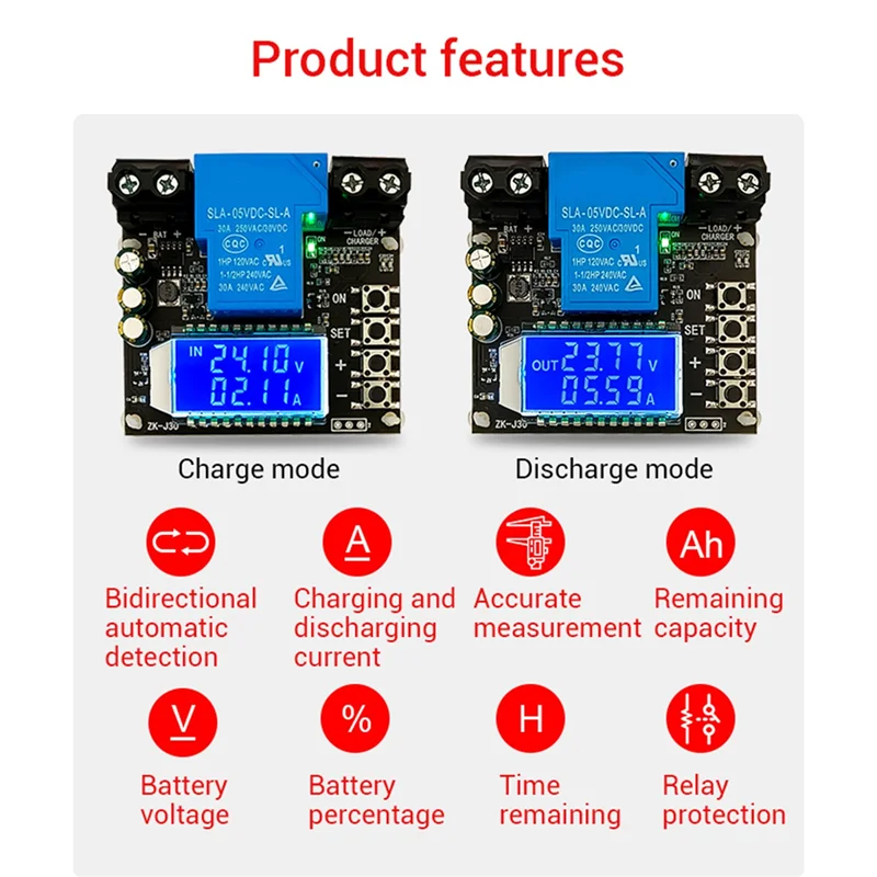 J1UL1N ZK-J30 Coulomb Meter Display Battery Test Lithium Battery Protection Against Bidirectional Current 30A Durable Easy To Us