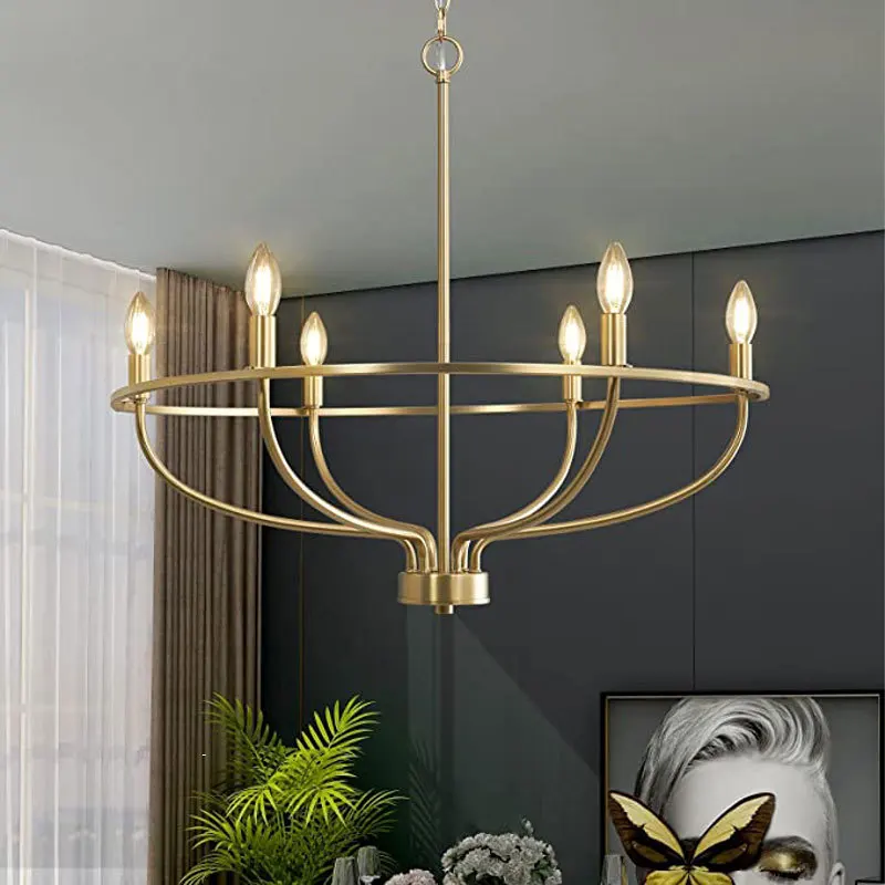 

6 Heads American Retro Vintage Pendant Lamp For Living Room Bedroom Kitchen Dining Room Droplight Black Gold Chandelier Light