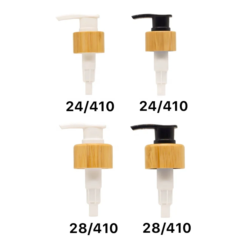 10ピース/ロット木製黒、白ポンプ24ミリメートル410竹シャンプーローションボトルディスペンサーローションポンプ24/410 28/410