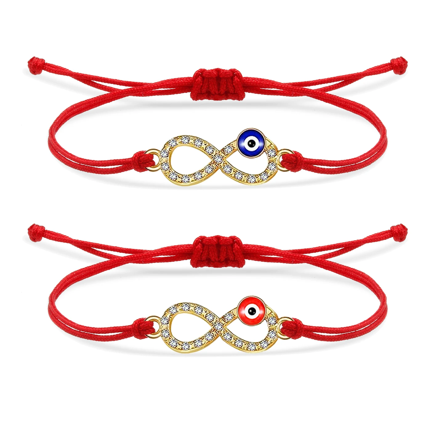Zinc Alloy Blue Enamel Nazar Evil Eye Infinity Love Charm Bracelet Women New Fashion Red String Green Cord Handmade Jewelry Gift