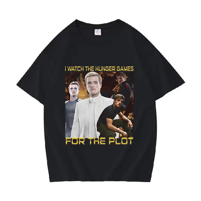 I Watch The Hunger Games for The Plot Peeta Mellark T Shirt Josh Hutcherson Graphic Clothing T-shirt Men\'s Cotton Oversized Tees