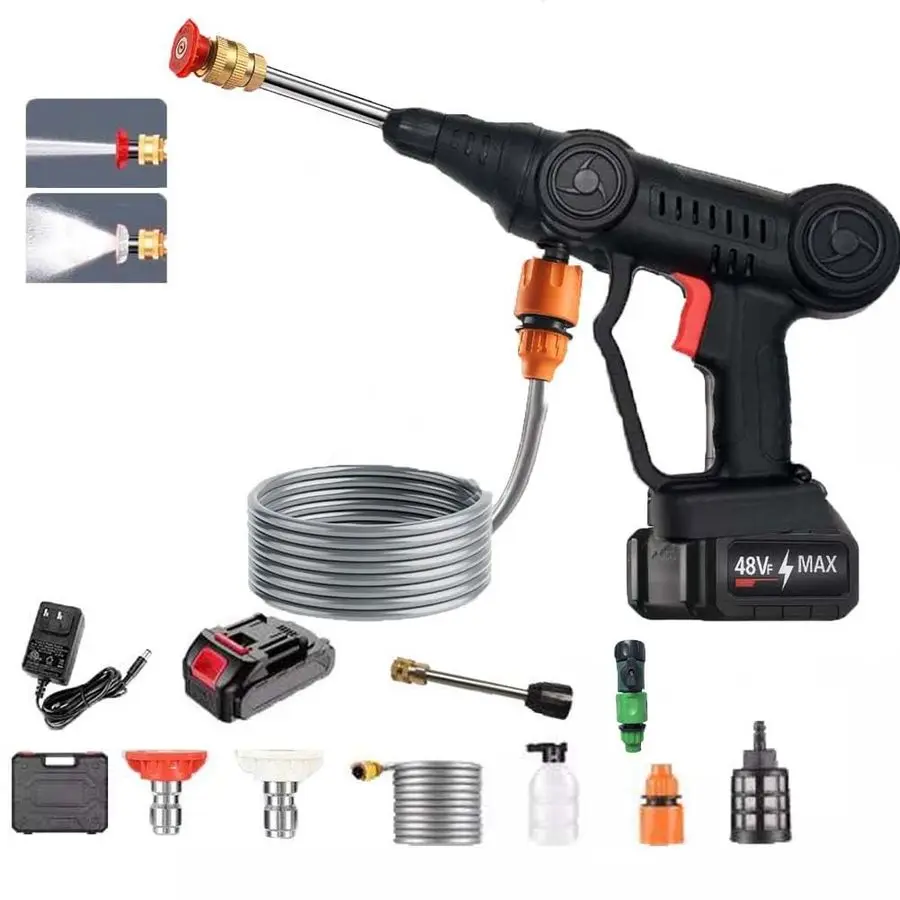 

Мойка высокого давления, питание от аккумулятора 613 фунтов на квадратный дюйм с 3 режимами распыления и аксессуарами, ручные электрические мойки для автомобилей, заборов, водителей