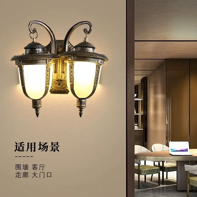 retro LED outdoor wall lamp courtyard living room American Creative waterproof double head wall  free shipping