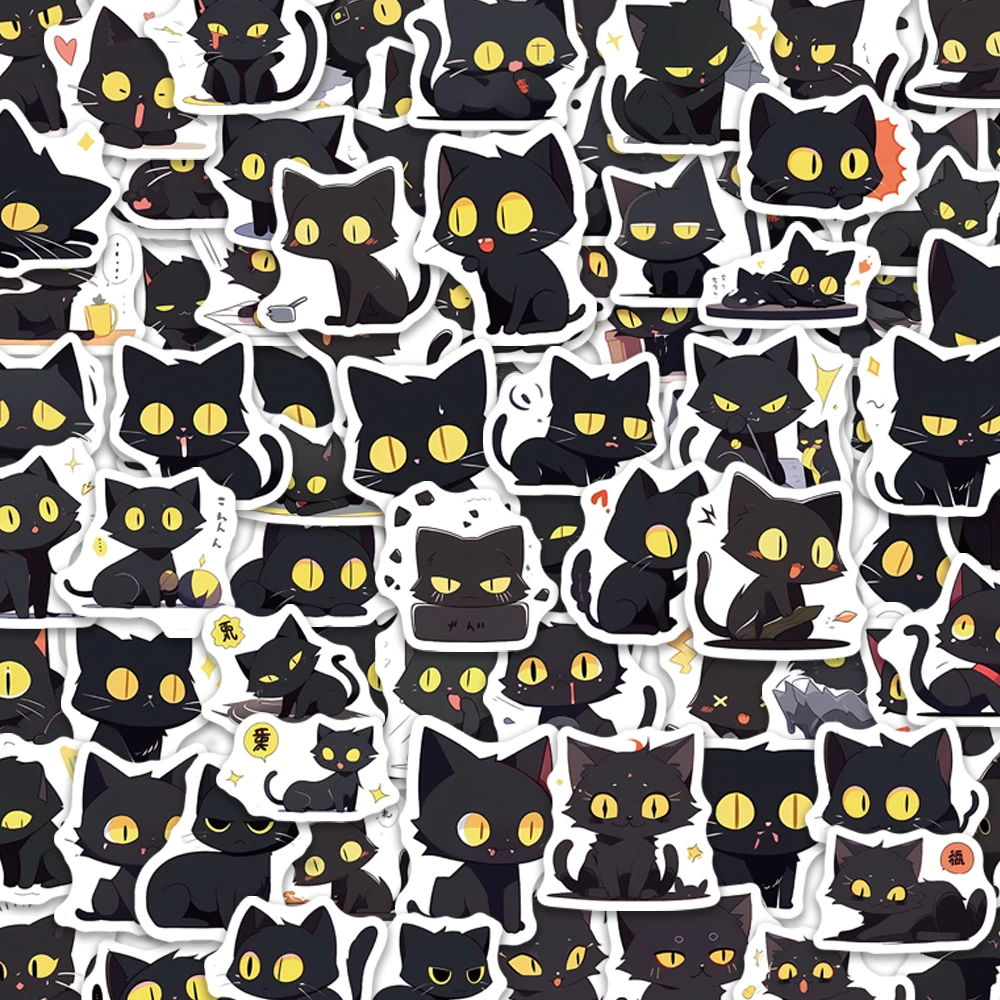 100PCS Black Cat Family Cartoon Stickers Cat Exquisite Handbooks Material Phone Cases Laptop Suitcases Water Cups Waterproof