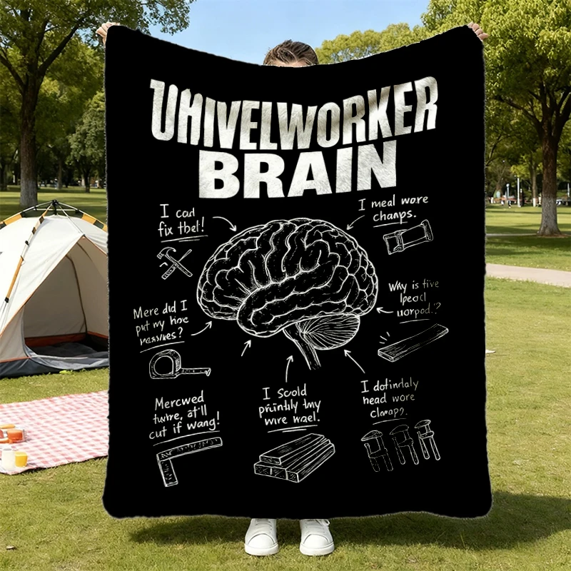 Woodworker Brain Original Comfort Flannel Blanket, Funny Carpenter Workshop Flannel Throw