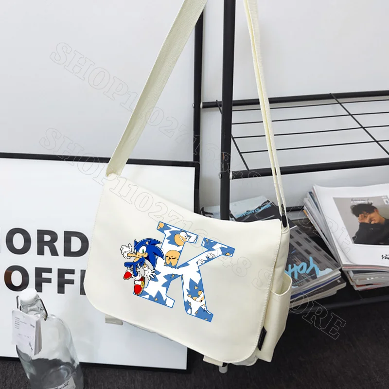 Sonics Crossbody Bag Fashion Messenger Bags Letter A-Z Cartoon Anime Pattern Print Portable Large Capacity Handbag Party Gifts